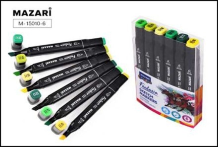 Набор маркеров для скетчинга   6цв. FANTASIA. Green colors, двусторон., 3,0-6,2мм