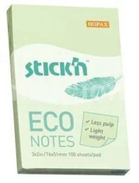 Бумага с липким краем (51*76мм) 100л, зеленый, ПАСТЕЛЬ, ECO