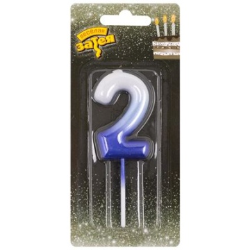 Свеча-цифра "2" Омбре голуб/синий, 6см.