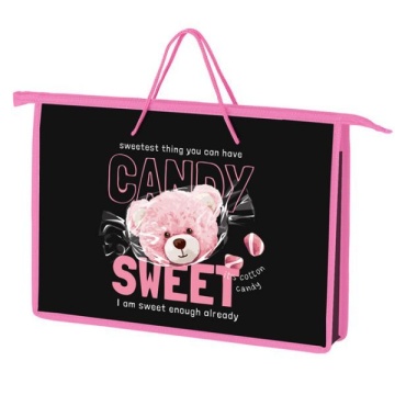 Папка А4 (340*245*45) с ручками, молния, пластик "Мишка Candy"