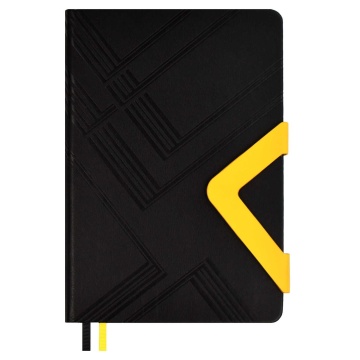 Ежедневник недат. А5 160л., кож.зам., тв.пер. "Плонже Хайпо черный/желтый" ляссе, магнит