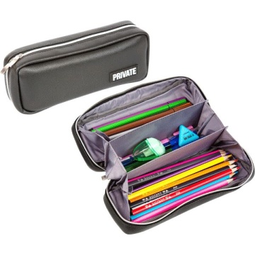 Пенал-косметичка (210*90*50) молния,кожзам "Private",с аппликацией,черный,на 60пр.