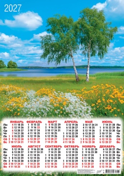Календарь листовой А2 (420*594мм) на 2027г. "Природа. Берёзки на лугу"