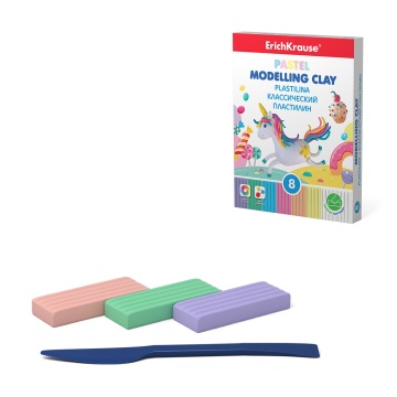 Пластилин 6цв+ 2белых 144гр. ErichKrause Pastel со стеком