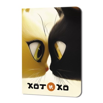 Записная книжка  90*120мм  24л. картон, скоба "Котико. Рыжий и черный котики" кл., софт-тач, УФ-лак