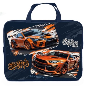 Папка для тетрадей А4 с ручками. Текстиль. СПОРТКАРЫ. 350х265x80мм