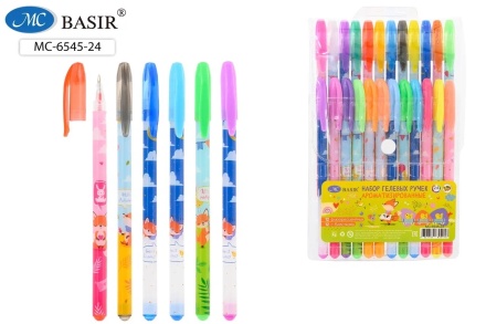 Ручки гелевые. "ЛИСЯТА". Набор 24 цв. Ароматизированные, 12 с блёстками, 12 флуоресцентных.