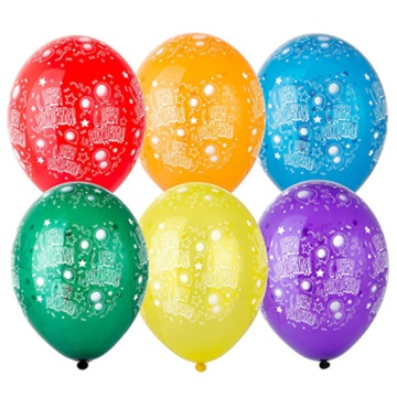 Шар с рисунком 14"  С Днем рождения,  шелкография (кристалл) 25 шт. в уп.