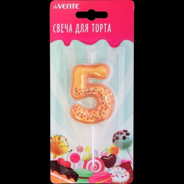 Свеча-цифра "5" Donut  6 см, с 3D декором
