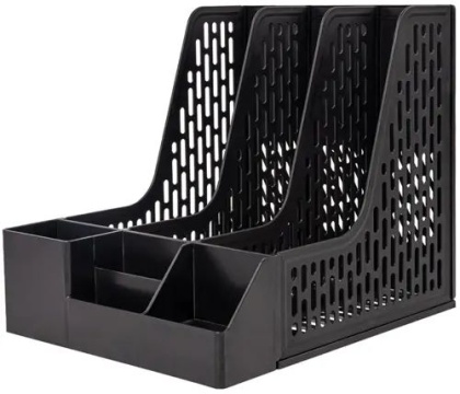 Лоток д\бумаг верт. 3-х секционный Deli 25*32*27см черный, подставка под канц, пластик