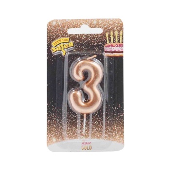 Свеча-цифра "3" Розовое золото, 4,5см.