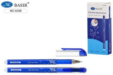 Ручка гелевая стираемая. Синий корпус с серебристым рисунком. 0,5 мм. Синяя