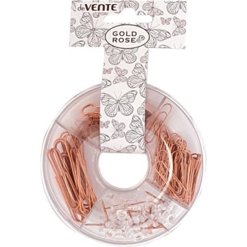 Набор канц.принадлежностей "deVENTE Gold Rose " скрепки 50мм-15шт,28мм-50шт,кнопки-20шт,заж.19мм-4шт