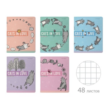 Тетрадь А5 48л кл. Альт "Cats in love" мат.лам.софт-тач, белизна 100%