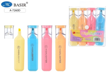 Текстмаркеры пастельные. 4 цв. Цв.корпус, прозр.колпачок