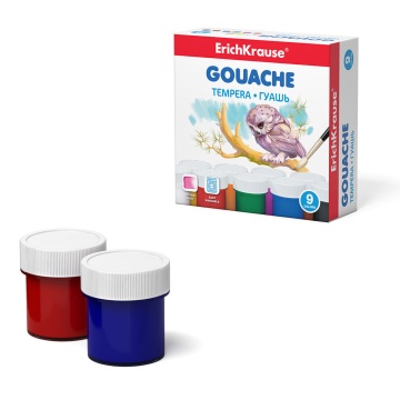 Гуашь ErichKrause 9 цветов по 20 мл (в коробке 9 шт)
