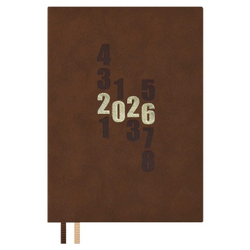 Ежедневник дат. 2026г А5 176л., кожзам, мягк.пер. "Замша коричневый" тисн.фольгой, ляссе