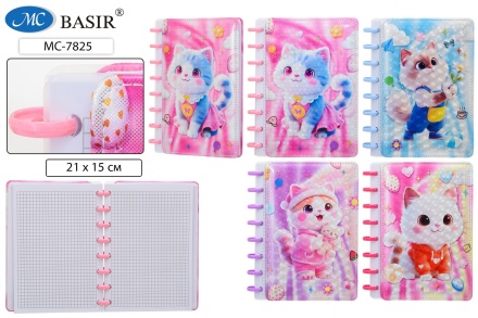 Блокнот-ежедневник: детский "КОТЯТА"; на больших кольцах, обложка с поролоном, блок клетка, 80 листов, размер 15*21 см.