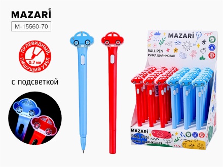 Ручка шариковая с подсветкой. МАШИНКИ. 0,7 мм. Пластик.корпус. Ассорти. Синяя