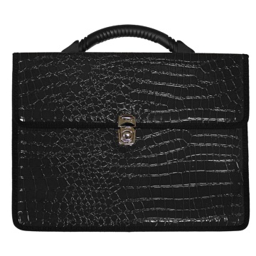 Портфель к/з Колпино 2 отд. мет. замок лак Анаконда, черный