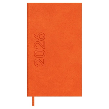 Еженедельник дат. 2026г 85*145мм 64л., кожзам., тв.пер. "Лозанж оранжевый" блинт.тисн, ляссе