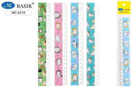 Линейка пластиковая. 20 см. С рисунком КОШКА. Ассорти