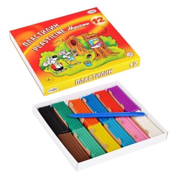 Пластилин 12цв 240гр. Мультики, со стеком, карт.упак.