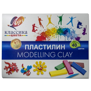 Пластилин 40цв 800гр. Классика, со стеком, карт.упак.