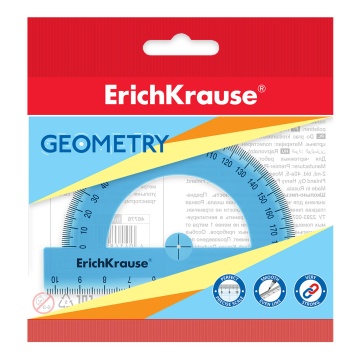 Транспортир пластиковый ErichKrause 180/10см, голубой, в пакете