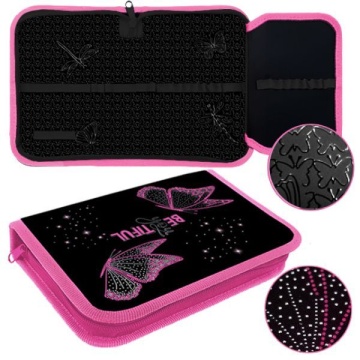 Пенал 1 отд. с 1-ой откид.пл. (190*130*27) молния, лам.картон "Розовые бабочки" 3Dлак, 3D фольга