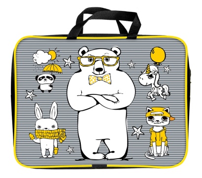 Папка А4 (360*270*80) с ручками, молния, ткань "Зверляндия"