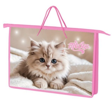 Папка А4 (340*245*45) с ручками, молния, пластик "Пушистое счастье"