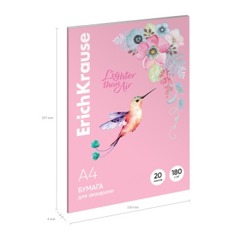 Бумага для акварели в картонной папке ErichKrause Колибри, А4, 20 листов