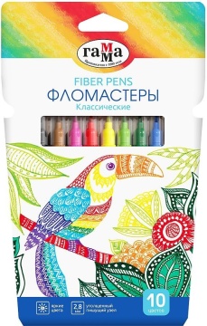 Фломастеры Гамма "Классические", 10цв, смываемые, картон. упак., европодвес