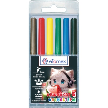 Фломастеры 6цв "Attomex. Kawaii Cat", вентил.колпачок, блистер
