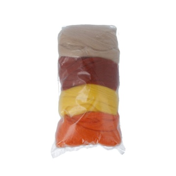 Набор шерсти для валяния мерисовая 100% "Ассорти" 4шт*10гр, бежевый, коричневый, жёлтый, оранжевый