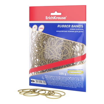 Канцелярские резинки для денег ErichKrause диаметр 40 мм/длина 60 мм, натур.цвет (в пакете с европод