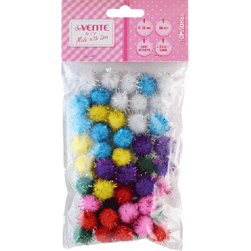 Набор "Помпоны" 15мм, 50шт., с блестками, ассорти
