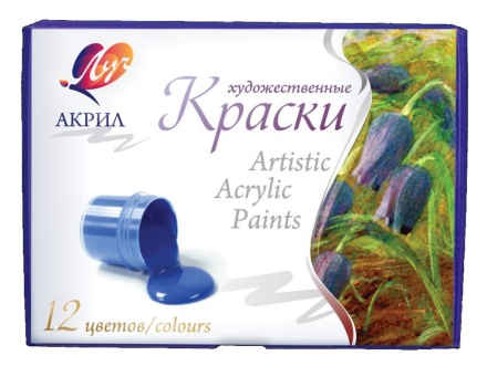 Краски акриловые. Набор 12 цв 180 мл, глянцевые