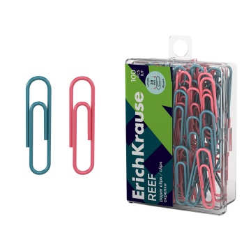 Скрепки металлические с виниловым покрытием ErichKrause Reef, 28мм, ассорти (в пластиковой коробке п