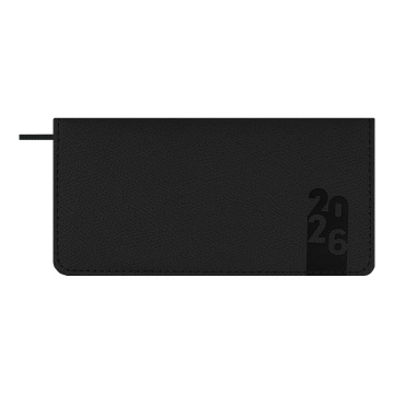 Планинг дат. 2026г 170*88мм 64л., кожзам., тв.пер. "Джут черный" блинт.тисн., ляссе