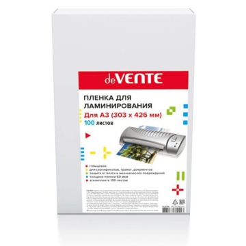 Плёнка д/ламинирования deVente А3, 60мкм, 100шт/уп