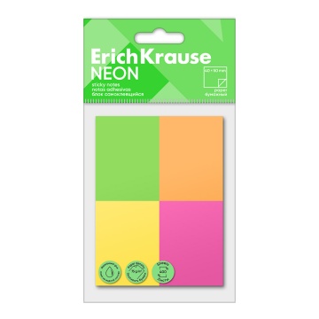 Блок самоклеящийся бумажный ErichKrause Neon, 40х50 мм, 400 листов, 4 цвета