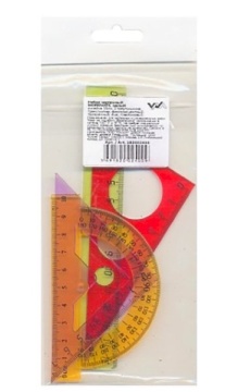 Линейки. Набор чертежный Workmate, малый: линейка 15см, 2 треугольника, транспортир, флюор, прозрач,