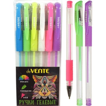 Набор гелевых ручек deVENTE 6цв. "Moonlight" 0,8мм, флуор., в пласт.кор., держатель