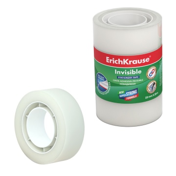 Клейкая лента ErichKrause Невидимая, 18ммх20м, прозрачная с матовой поверхностью (в пленке по 4 шт.)