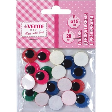 Набор "Глазки" 15мм, 20 шт, самоклеящиеся, ассорти