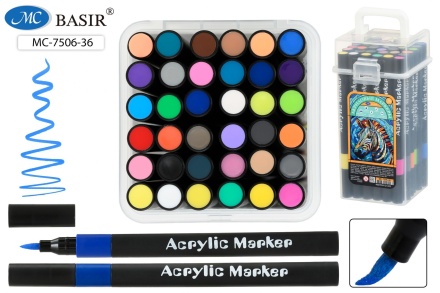 Набор маркеров акриловых 36цв. кистевидн. "Basir. Зебра" 1-5мм