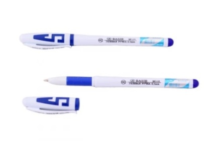 Ручка гелевая. Белый корпус, резин.держ. Колпачок с цв.вставкой, 0,5 мм. Синяя