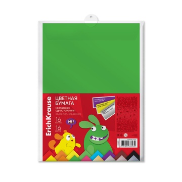 Цветная бумага мелованная одност. в пласт.папке ErichKrause, Jolly Friends, А4, 16л., 16цв. (с метал
